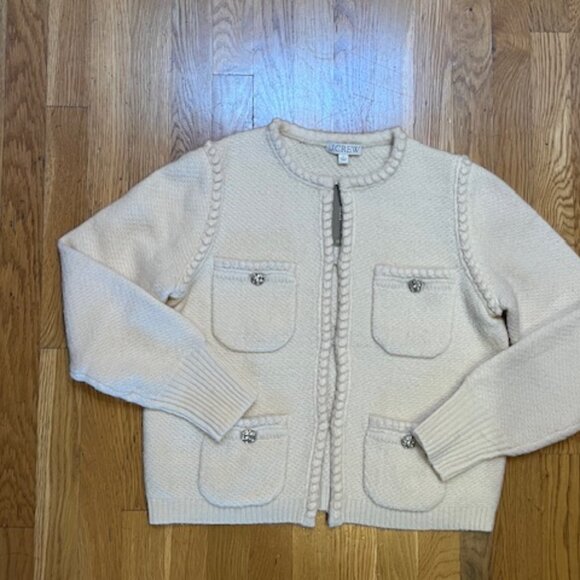 J.CREW Odette Lady Sweater with Jewel Buttons Heather Muslin NWT Small - Picture 9 of 10